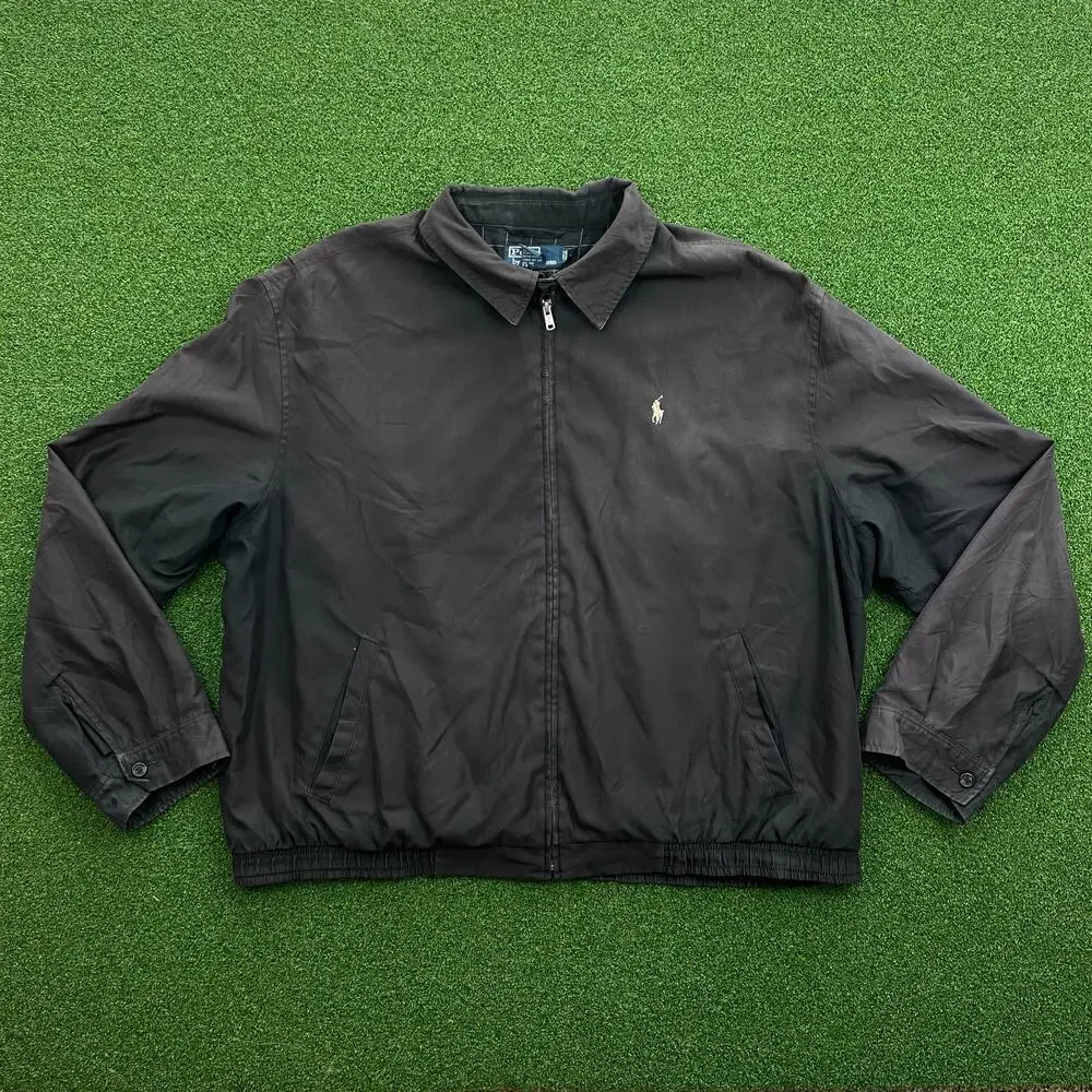 90s Y2K Polo Ralph Lauren Jacket Mens XXL Black Full Zip Windbreaker Lightweight